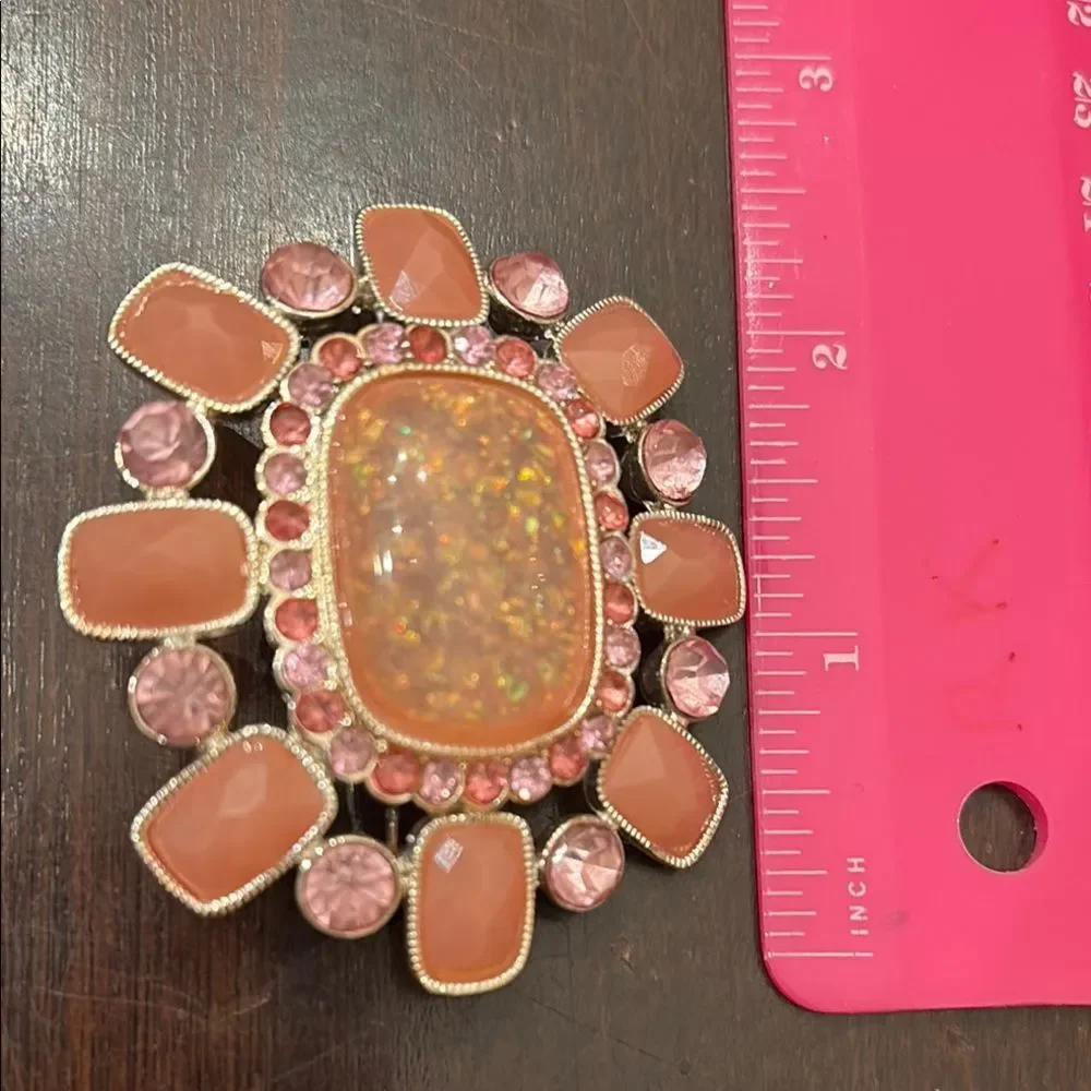 Ornate Pink Sparkly Floral Brooch